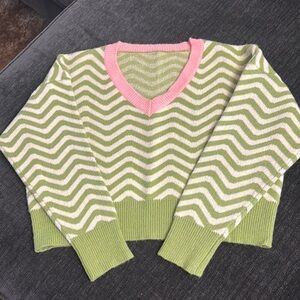 Green and White Chevron Sweater